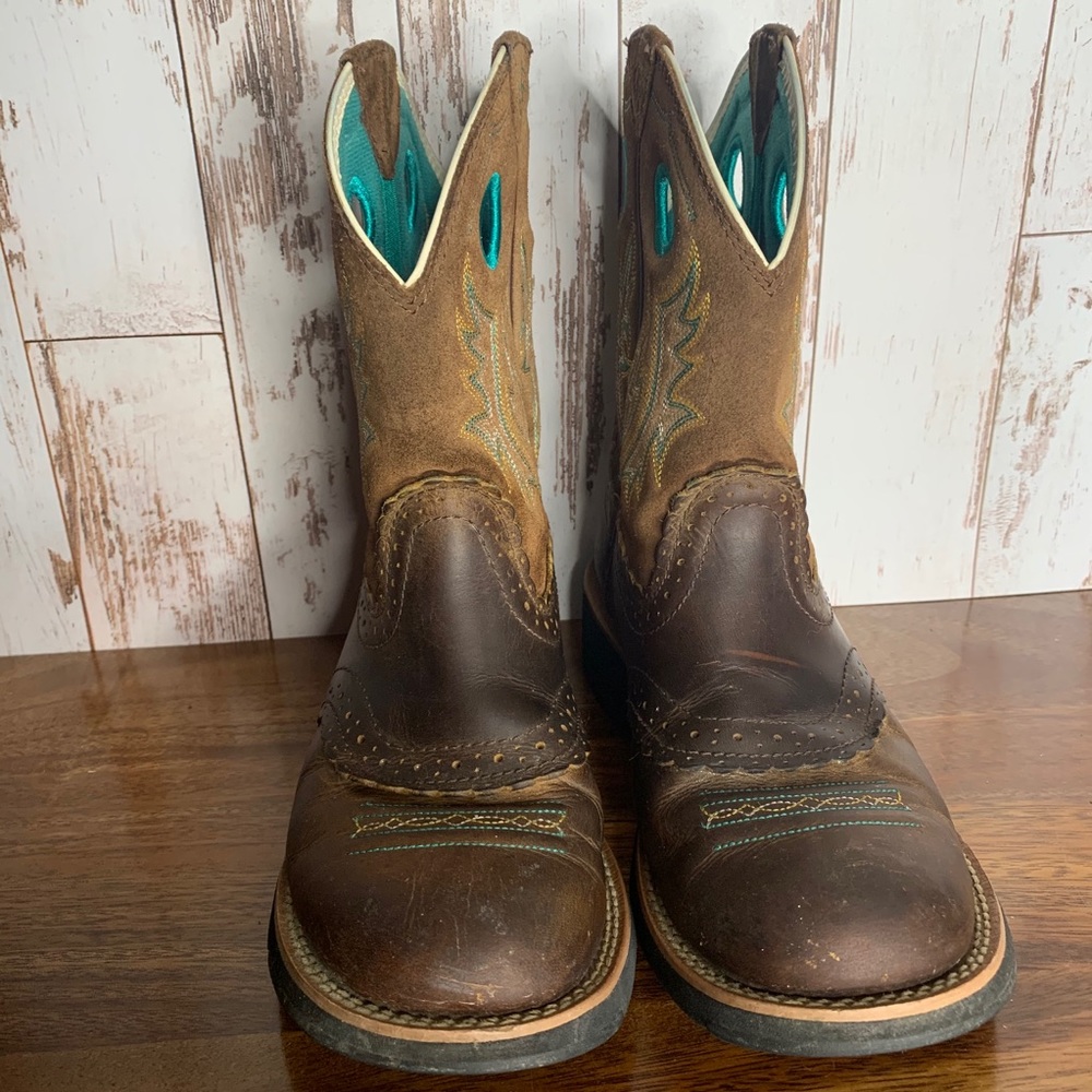 Ariat Leather Cowboy Boots Size 6.5 Teal Brown - Picture 2 of 7